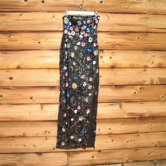 MAC DUGGAL 93695 Womens Black Floral Sequined Strapless Column Gown - Picture 5 of 13